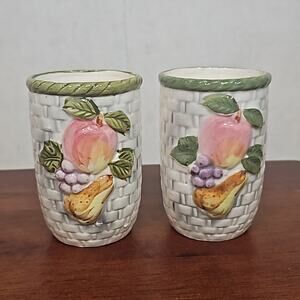 Vintage 1950s Chadwick Japan Ceramic Basket Fruit Print Small Glasses